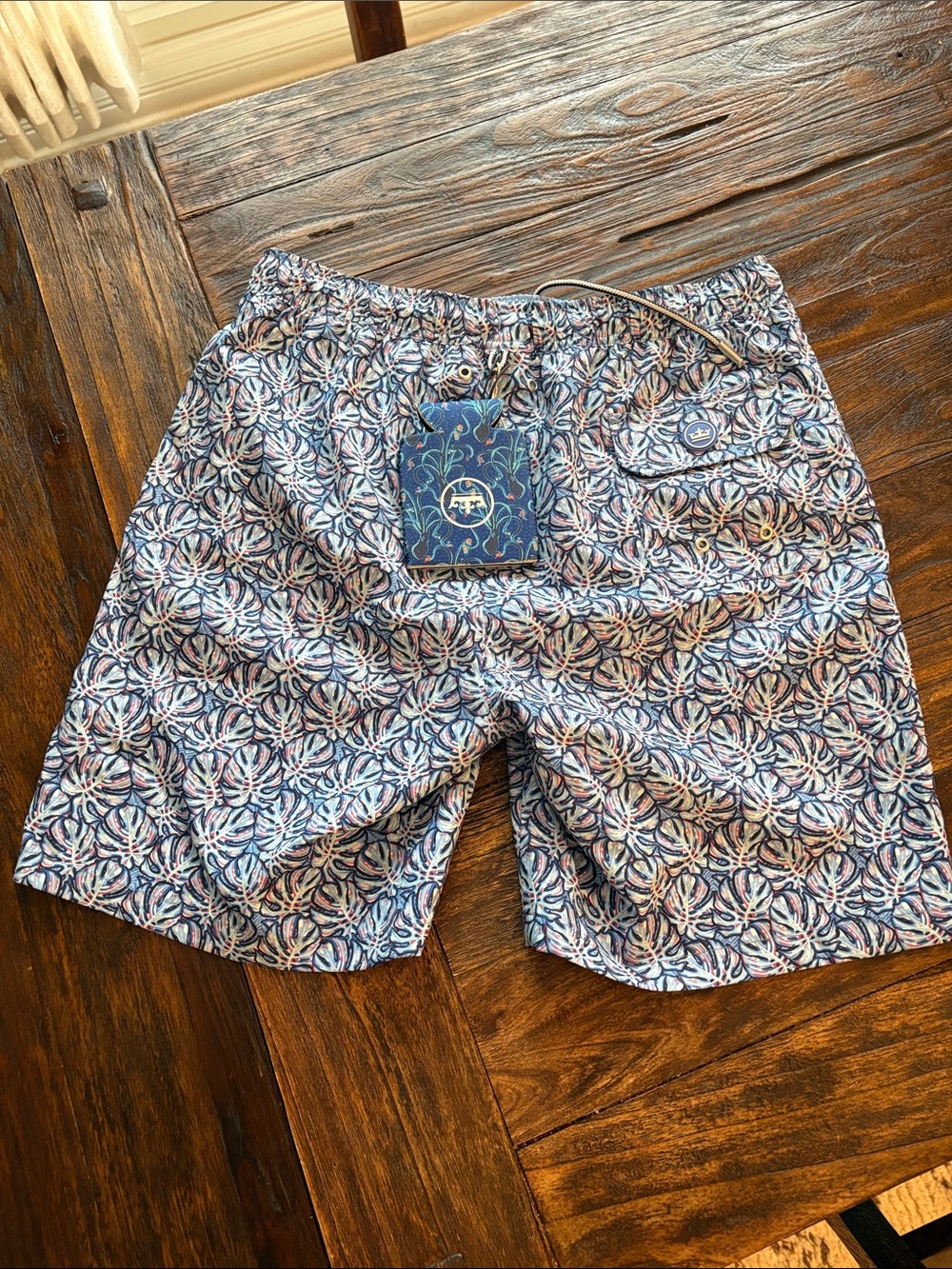 Peter Millar Men's Blue Multicolor Seaside- Pattern Swim Trunks